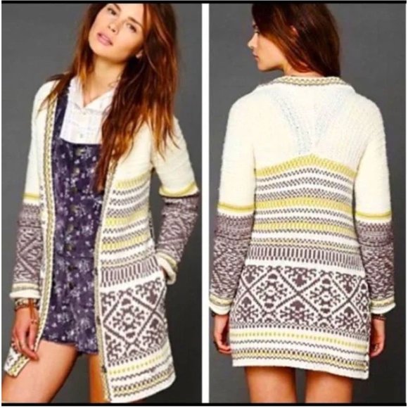 Free People Sweaters - Free People Annabelle Yarn Oversized Beach Cardigan Boho Fair Isle Chunky M